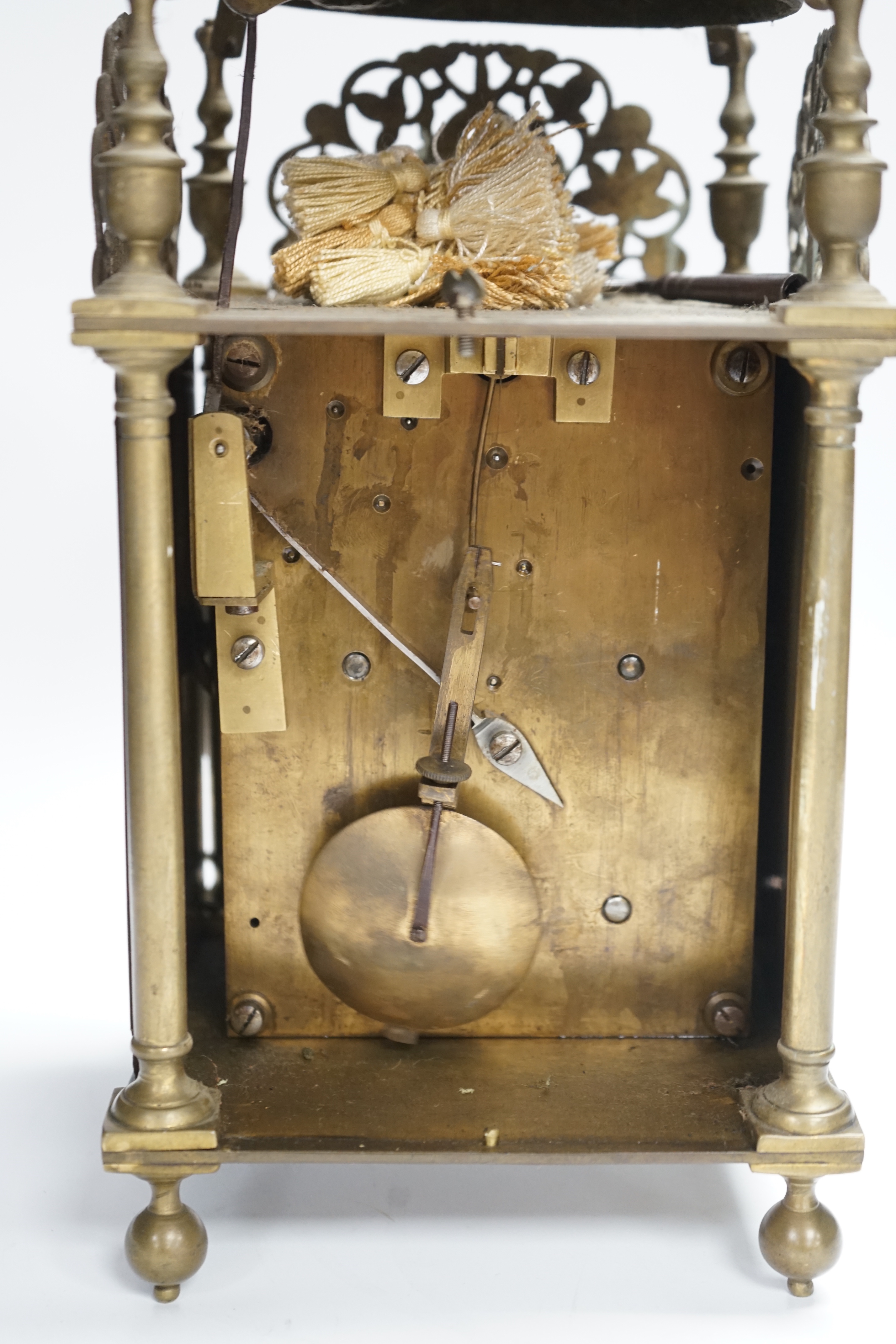 19th century brass lantern clock, dial signed George Harris in Fritwell, with two train fusee movement, 38cm high